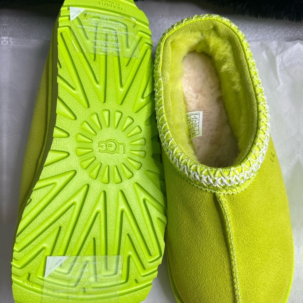 UGG AUSTRALIA TASMAN WOMEN SUEDE WOOL MULE SLIPPERS Color Parakeet Green Size 8
